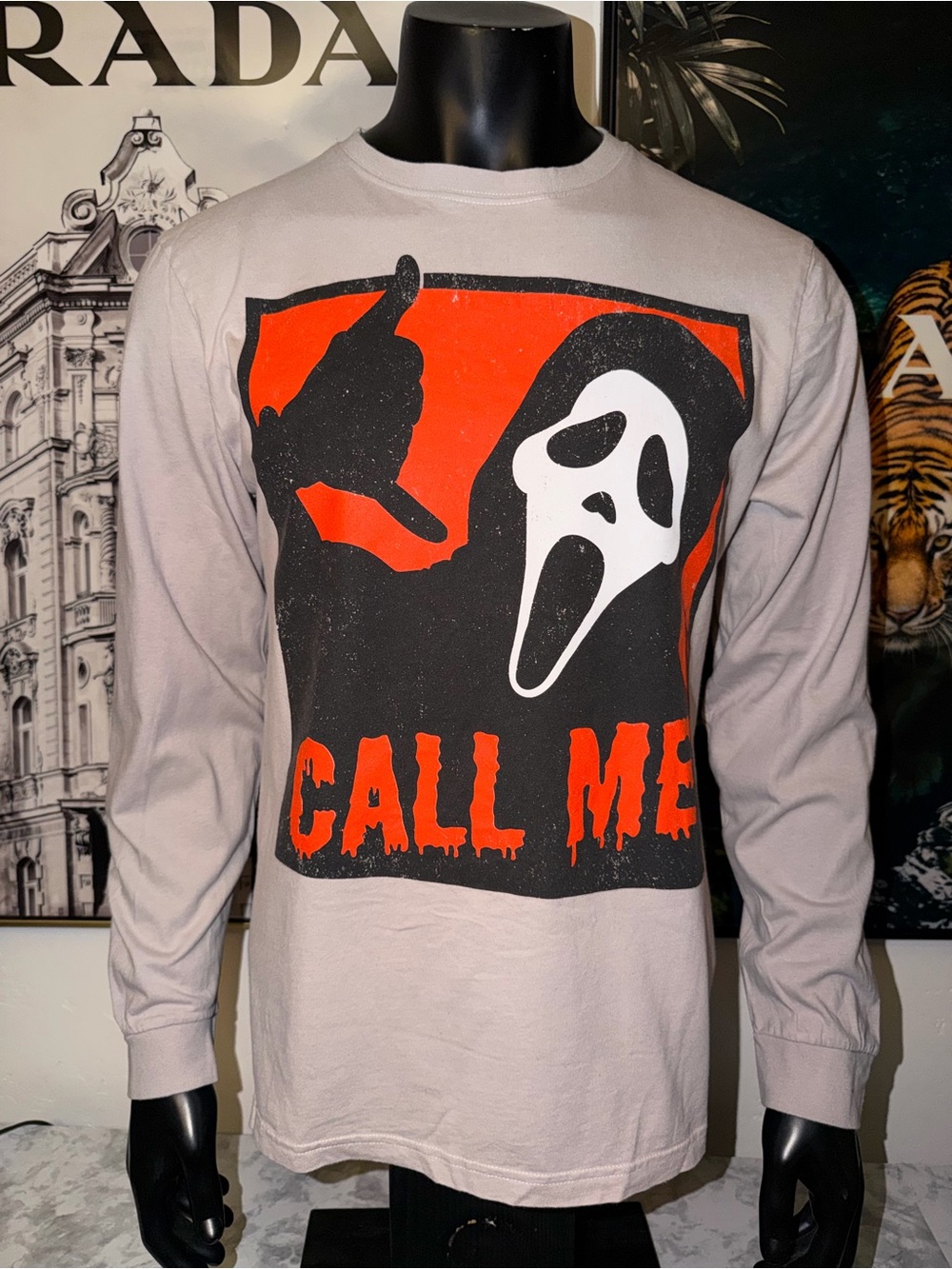 Light Gray Long-Sleeve Graphic Tee - "Call Me" Print